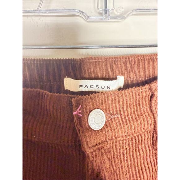PacSun Brown Corduroy Heart Embroidered Pink High Rise Cargo Straight Pocket XS - Picture 3 of 9
